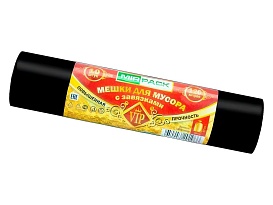 Мешки для мусора 120 л, с завязками, черные, в рулоне 10 шт., ПНД, 15 мкм, 800х750 мм, VIP, Z12010black в Кургане