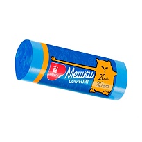 Мешки для мусора 20 л, синие, в рулоне 30 шт., ПНД, 8 мкм, 500х400 мм, Comfort, М0017 (МН 20-30с) в Кургане