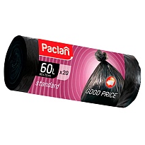 Мешки для мусора 60 л, черные, в рулоне 20 шт., ПНД, 7,4 мкм, 720х600 мм, PACLAN, 600820 в Кургане
