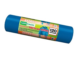 Мешки для мусора 120 л, синие, в рулоне 10 шт., ПНД, 14 мкм, 1100х700 мм, EXTRA, ex1201802 в Кургане Мешки для мусора 120 л, синие, в рулоне 10 шт., ПНД, 14 мкм, 1100х700 мм, EXTRA, ex1201802 в Кургане