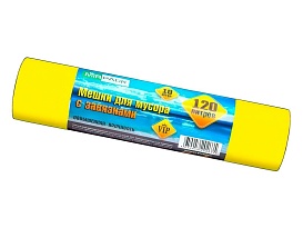 Мешки для мусора 120 л, с завязками, желтые, в рулоне 10 шт., ПНД, 15 мкм, 800х750 мм, VIP, Z12010yel в Кургане Мешки для мусора 120 л, с завязками, желтые, в рулоне 10 шт., ПНД, 15 мкм, 800х750 мм, VIP, Z12010yel в Кургане