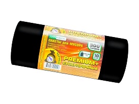 Мешки для мусора 300 л, черные, в рулоне 10 шт., ПВД 70 мкм, 1400х1000 мм, PREMIUM+, 30010160 в Кургане