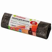 Мешки для мусора 60 л, черные, в рулоне 20 шт., ПНД, 5 мкм, 650х570 мм, Любаша, 605331 в Кургане