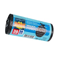 Мешки для мусора 30 л, с ушками, черные, в рулоне 30 шт., ПНД, 9 мкм, 600х500 мм, Крепак, 4607075710450 в Кургане