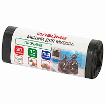 Мешки для мусора 90 л, черные, в рулоне 10 шт., ПВД, 25 мкм, 950х600 мм, LAIMA, 605332 в Кургане
