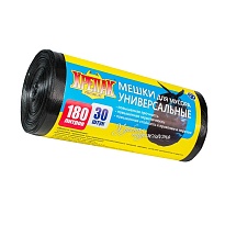 Мешки для мусора 180 л, черные, в рулоне 30 шт., ПНД, 20 мкм, 1150х800 мм, Крепак, 4607075710139 в Кургане