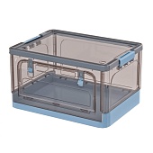 Ящик пластиковый складной прозрачный коричневый, дно синее,490х360х280 мм, с колесиками