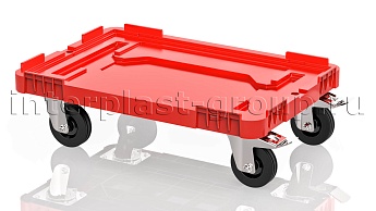 Тележка пластиковая сплошная 2 колеса с тормозом красная в Кургане