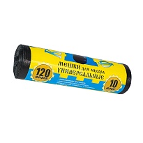 Мешки для мусора 120 л, с ушками, черные, в рулоне 10 шт., ПНД, 13 мкм, 1050х680 мм, Крепакоф, 4607075710252 в Кургане