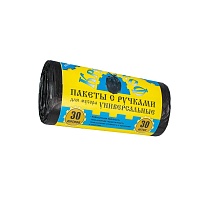 Мешки для мусора 30 л, с ручками, черные, в рулоне 30 шт., ПНД, 9 мкм, 620х480 мм, Крепакоф, 4607075710665 в Кургане