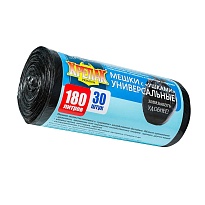 Мешки для мусора 180 л, с ушками, черные, в рулоне 30 шт., ПНД, 20 мкм, 1150х800 мм, Крепак, 4607075710399 в Кургане