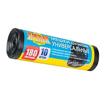 Мешки для мусора 180 л, черные, в рулоне 10 шт., ПНД, 20 мкм, 1150х800 мм, Крепак, 4607075710481 в Кургане