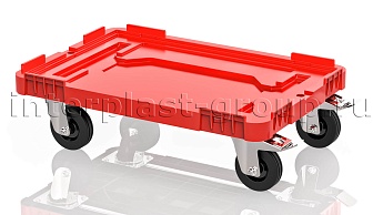 Тележка пластиковая сплошная 2 колеса с тормозом усиленная красная в Кургане