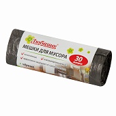 Мешки для мусора 30 л, черные, в рулоне 20 шт., ПНД, 5 мкм, 550х470 мм, Любаша эконом, 605329