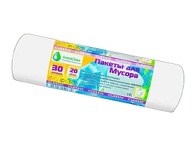 Мешки для мусора 30 л, белые, в рулоне 20 шт., ПНД, 7 мкм, 600х500 мм, MIRPACK Classik, 302042 в Кургане