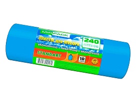 Мешки для мусора 240 л, ароматизированные, синие, в рулоне 10 шт., ПВД 30 мкм, 1300х930 мм, STANDART, 24010661 в Кургане