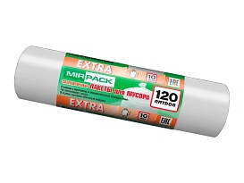 Мешки для мусора 120 л, белые, в рулоне 10 шт., ПНД, 14 мкм, 1100х700 мм, EXTRA, ex1201803 в Кургане