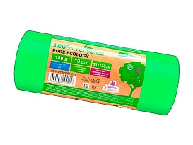 Мешки для мусора 180 л, ароматизированные, биоразлагаемые, зеленые, в рулоне 10 шт., ПВД, 40 мкм, 1300х930 мм, PURE ECOLOGY, bio1801081 в Кургане Мешки для мусора 180 л, ароматизированные, биоразлагаемые, зеленые, в рулоне 10 шт., ПВД, 40 мкм, 1300х930 мм, PURE ECOLOGY, bio1801081 в Кургане