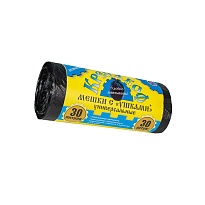 Мешки для мусора 30 л, с ушками, черные, в рулоне 30 шт., ПНД, 8 мкм, 580х460 мм, Крепакоф, 4607075710412 в Кургане